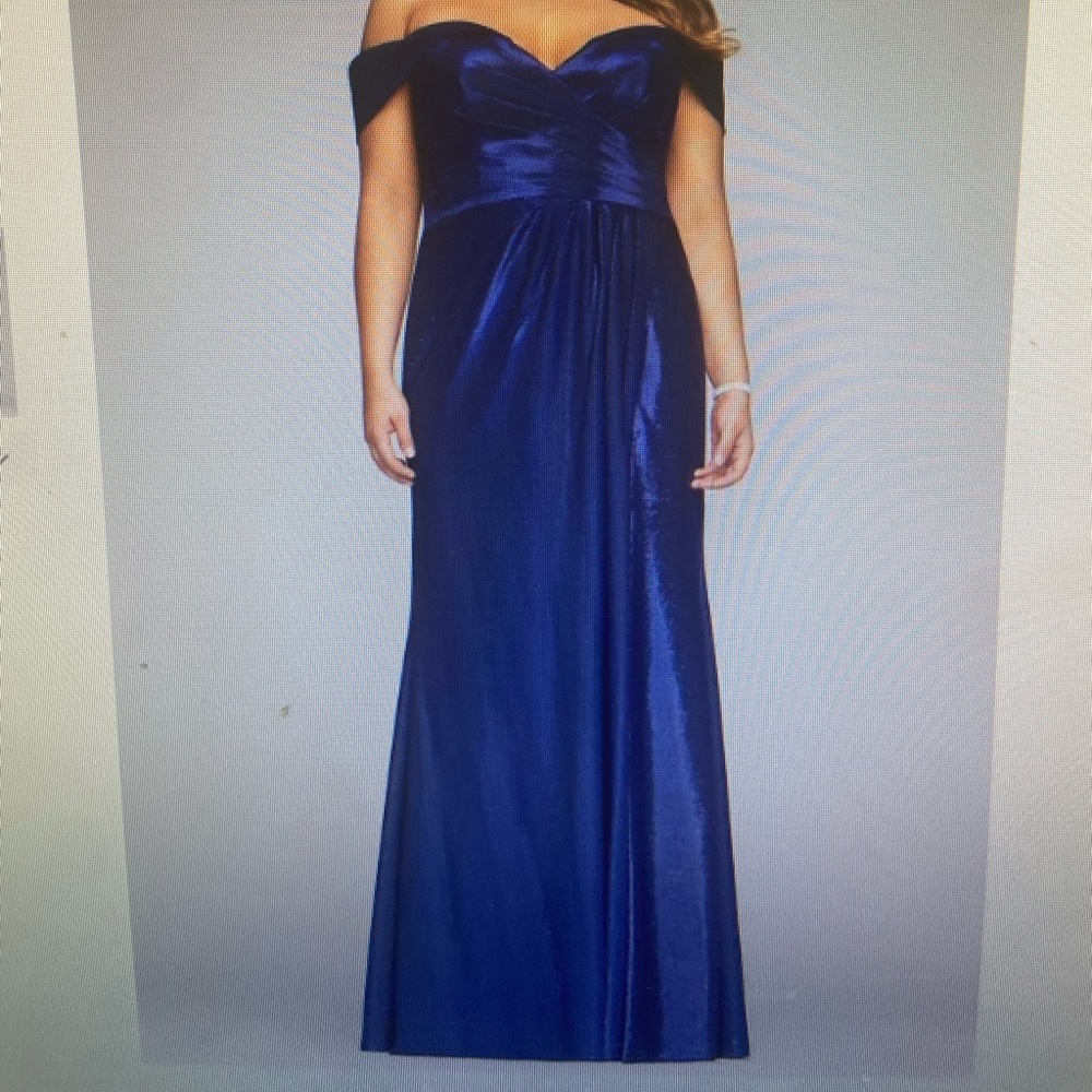 Faviana Pleated Off-ShoulderMetallic Jersey  Dress